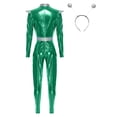 thumbnail image 5 of Aislor Womens Shiny Metallic Unitard Astronaut Jumpsuit with Alien Headwear Party Green L, 5 of 7