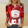thumbnail image 2 of miqiqism Women's Christmas Shirts Juniors Dressy Casual Round Neck Three Quarter Sleeve Blouses Teen Girls Fashion Cute Printed T-Shirt Tops,Red,Medium, 2 of 5