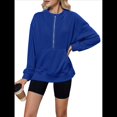 thumbnail image 3 of Suéter Holgado de Larga con Capucha y Bolsillos con Cremallera para Mujer, Otoño e Invierno Azul Oscuro M, 3 of 10