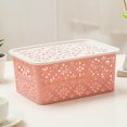 thumbnail image 2 of Rovga Home Textile Storage Stackable Plastic Storage Box Hollow Out Delicate Retro Pattern Storage Basket With Lid For Clothes Cosmetics Papers Toys Pink, 2 of 4