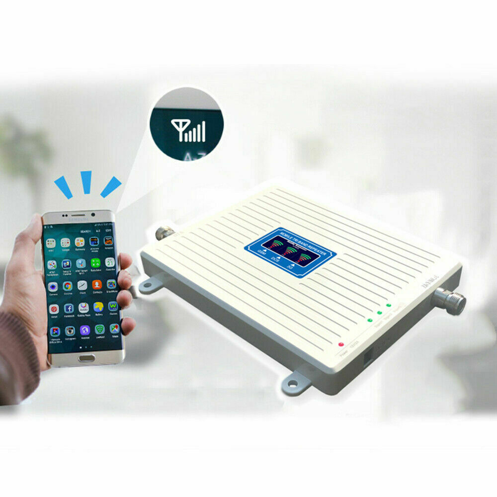 Tri- Band Amplifier 900/1800/2100 GSM DCS 2G/3G/4G LTE Signal Booster w/ antenna Cell Phone Signal Booster 900/1800/2100MHz 2G/3G/4G Tri Band Amplifier Repeater Cell Phone Signal Booster
