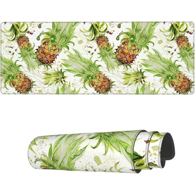 Laptop Mouse Pad Watercolor Splash Fresh Pineapple Desk Mat with Stitched Edges 31.5X 11.8 inch Non-Slip Large Keyboard Rubber Writing Table Mat for Office Home