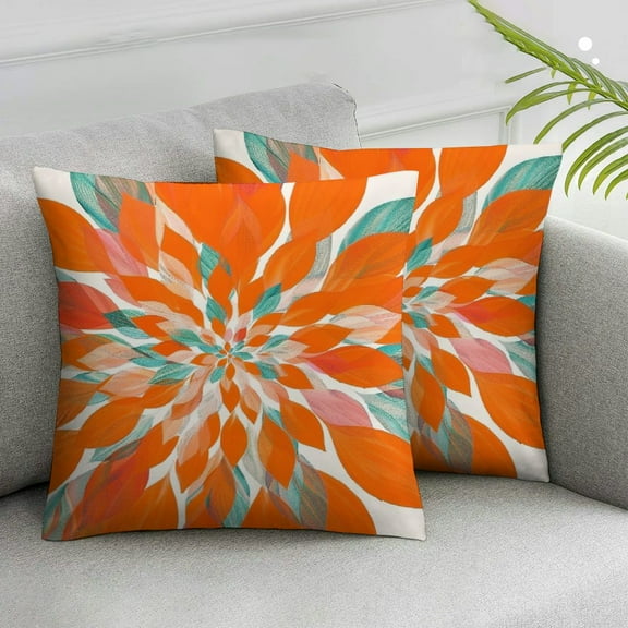 JRXY Orange Teal Grey Pillow Covers 2pcs Dahlias Floral Modern Farmhouse Rustic Decorative Couch Pillow Cases with Zipper Set of 2 Home Decor for Living Room Bedroom Bed Cushion Outdoor White