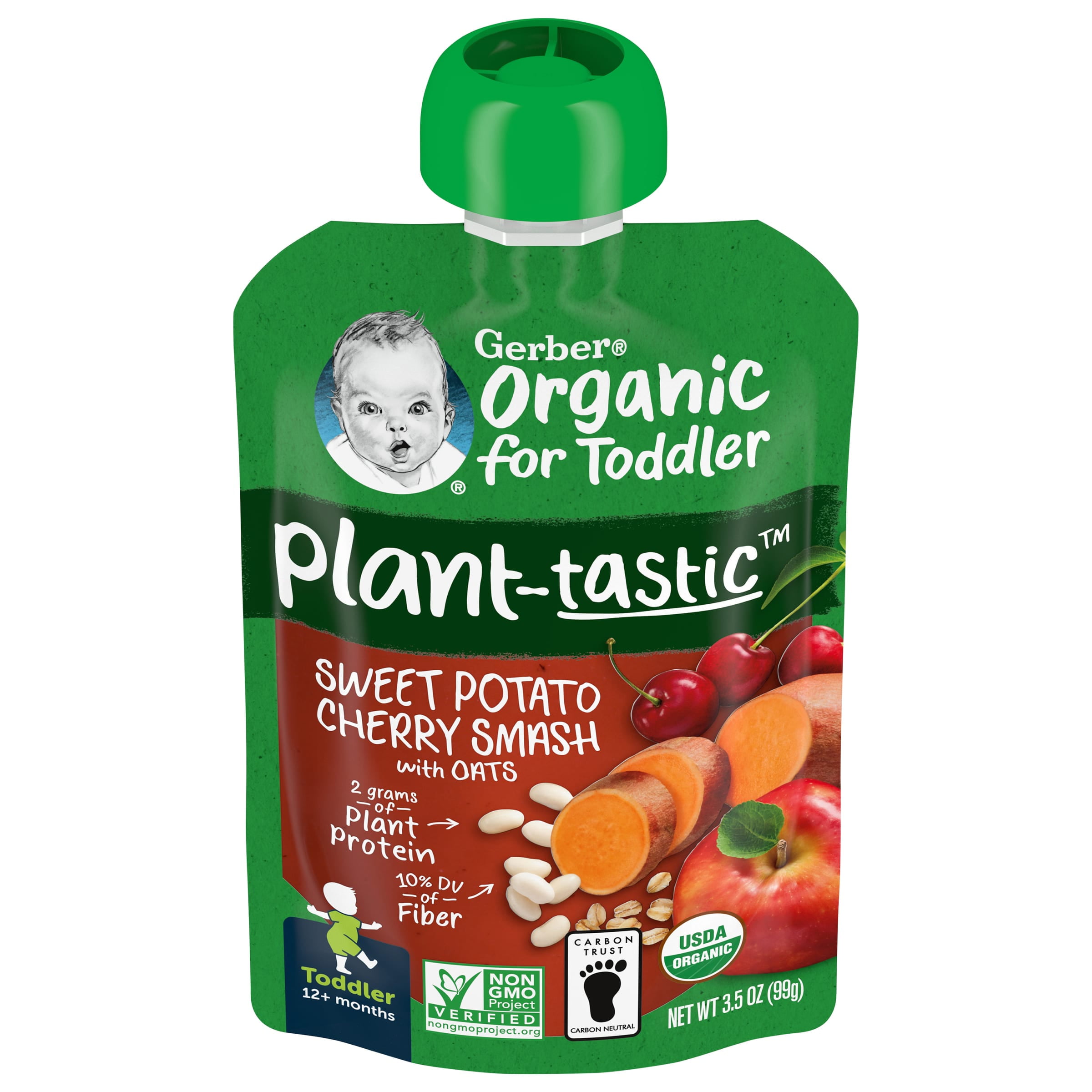 Gerber Organic for Toddler Plant-tastic Toddler Food Sweet Potato Cherry Smoothie, 3.5 oz Pouch (12 Pack)