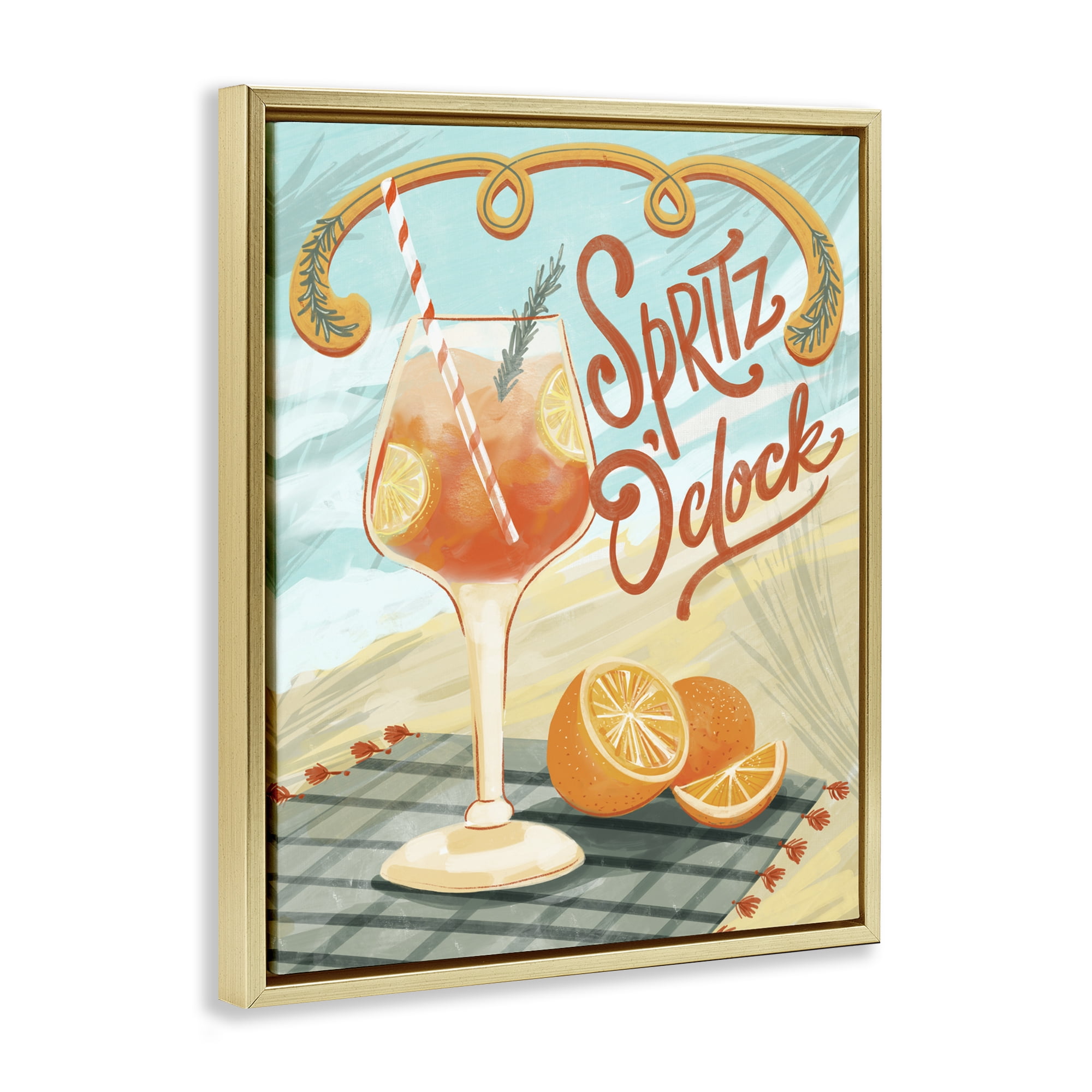 Stupell Industries Spritz O'Clock Citrus Cocktail Gold Framed Floater Canvas Wall Art, design by Connie Summers