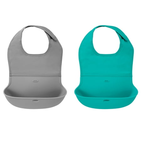 OXO Tot Roll Up Bib, 2 Pack, Gray And Teal