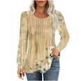 thumbnail image 2 of GaThRRgYP Workout Tops for Women,Womens Summer Tops with Sleeves,Women's Loose Pleated Round Neck Fashion Print Long Sleeved Round Neck Top Multicolor XL, 2 of 5