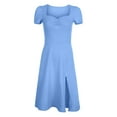 thumbnail image 6 of Bigersell Wedding Guest Dresses Women Short Sleeve Summer Casual Soild Color Cute Print V-Neck Knee-Length Dress Female Dresses Casual Women's Plus Maxi Dresses, Style 7393, Blue S, 6 of 9
