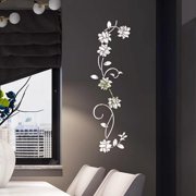 Fancy 3D Flower Mirror Wall Sticker for Bedroom Living Room Sofa Backdrop Tv Wall Background, 3D Removable Acrylic Wall Decor Decal Sticker for Home Decoration Silver