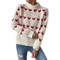 thumbnail image 2 of Women Loose Knit Sweater Heart Jacquard Long Sleeve Pullovers Spring Fall Mock Neck Jumpers Streetwear, 2 of 9