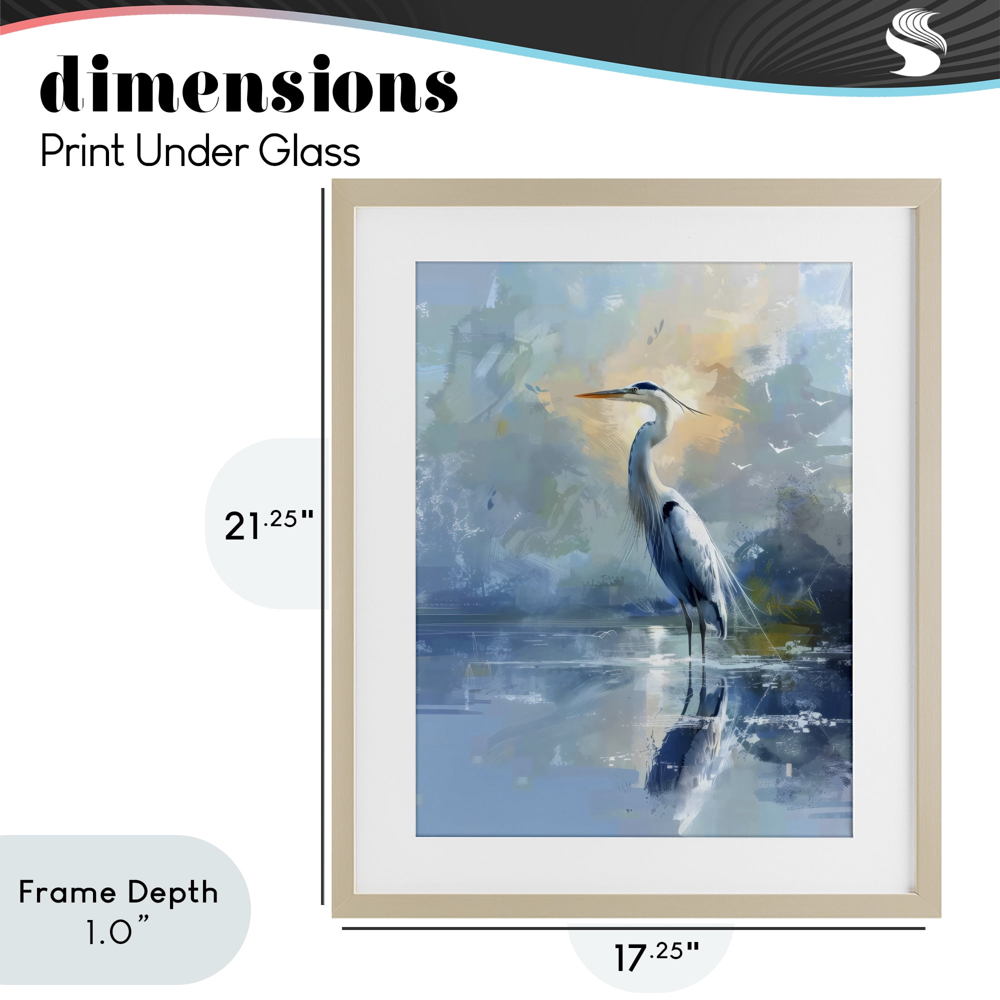 Stupell Industries Tranquil Heron with Dawn Glow Birch Framed Print Under Glass, design by Creative Studio