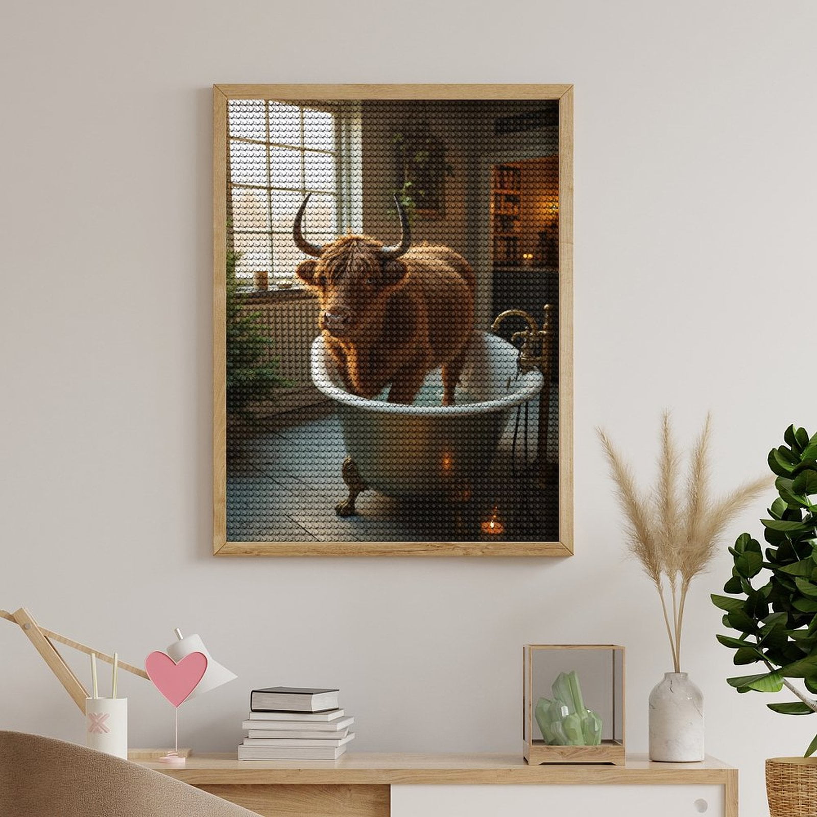 Diamond Art Kits for Adults, Bathing Cow Indoors With Candles 5D Diamond Painting Kits for Adults Beginners, DIY Full Drill Diamond Painting, Gem Art and Crafts 12x16