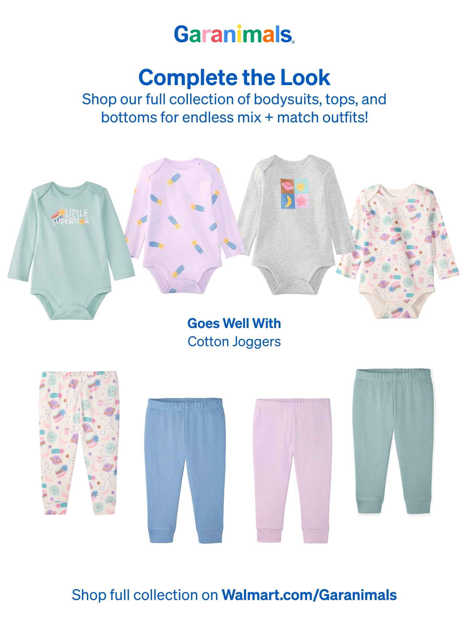Garanimals Newborn & Baby 100% Cotton Long Sleeve Bodysuits, Sizes 0–24M, 4-Pack