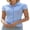 Light Blue, variant on LMLYSoH Women's Button Down Collared Shirts Cap Sleeve V Neck Striped Print Slim Fit Tops Summer Shirts