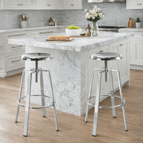 Metal Bar Stools Set of 2, Adjustable Height 360-Degree Swivel Bar Stool, Backless and Armless Counter Barstools for Kitchen Island, Dining, Cafe, Pub, Silver
