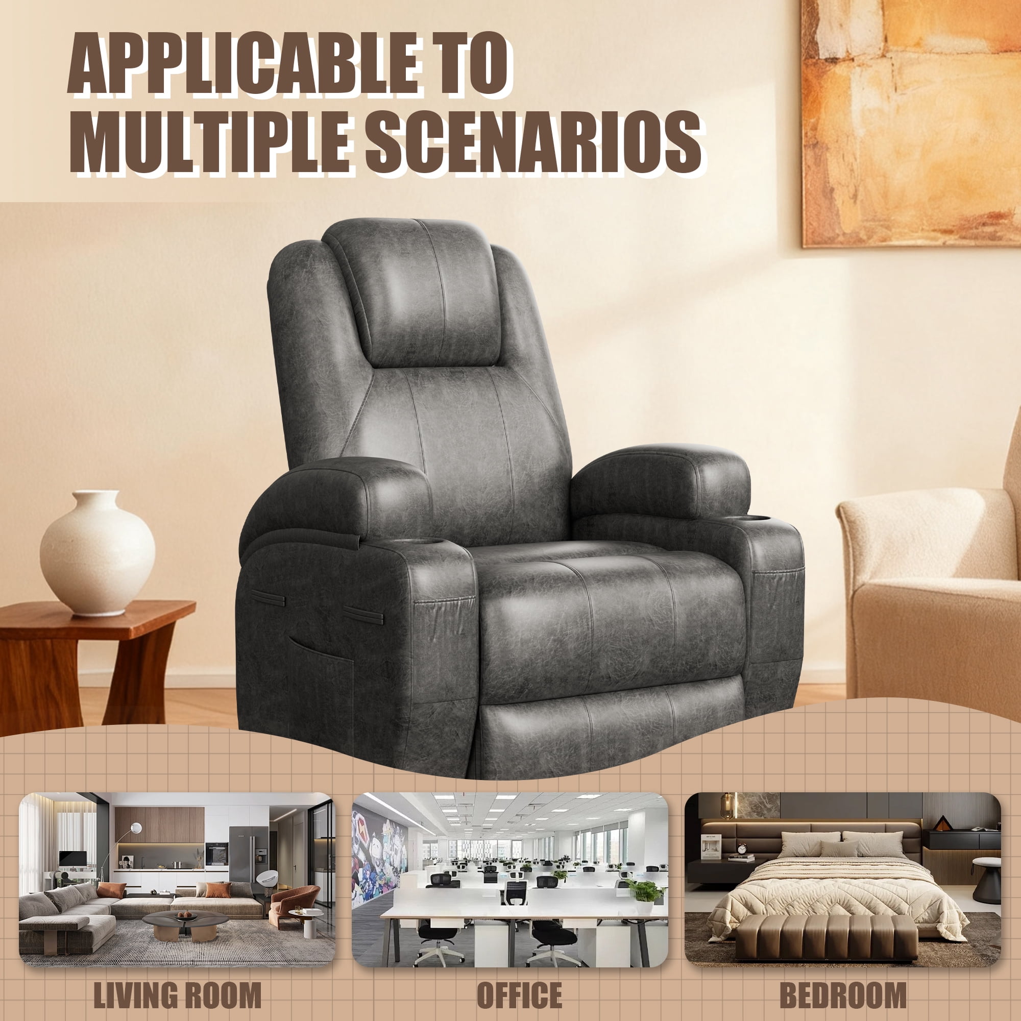 Homall Power Lift Recliner with Massage Function for Elderly,Ergonomic Recliner Chairfor Living Room,Heavy Duty Leathaire Single Sofa with 2 Cup Holder for Bedroom Home Theater,Black