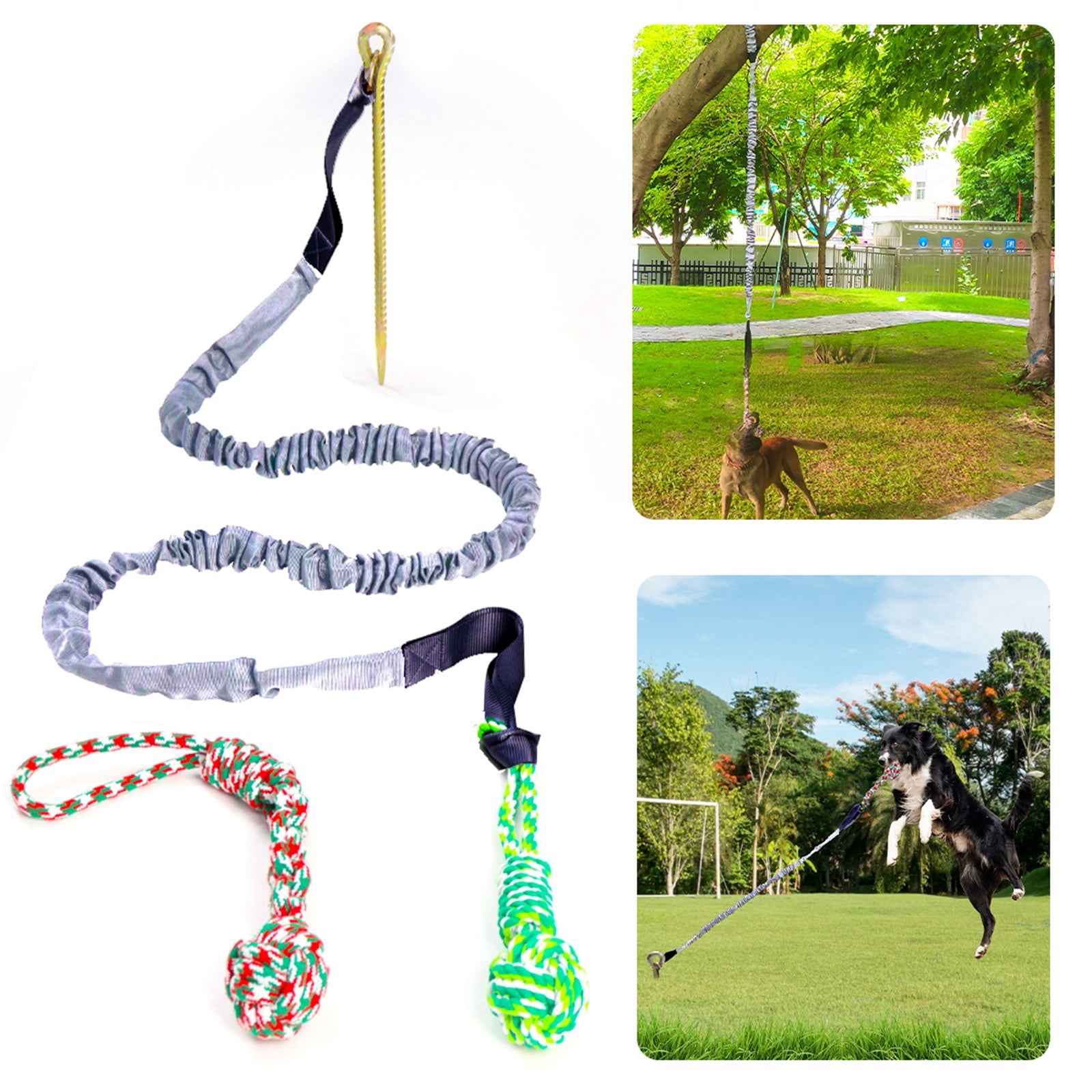 Durable Dog Chew Toy for Aggressive Chewers Interactive Tug of War Rope Pet Training Teeth Cleaning Outdoor Play Bungee Tree Stump Knotted Rope Toy