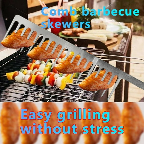 Riforla Funny BBQ Utensils Comb BBQ Skewers Barbecue forks Silver 35X6CM
