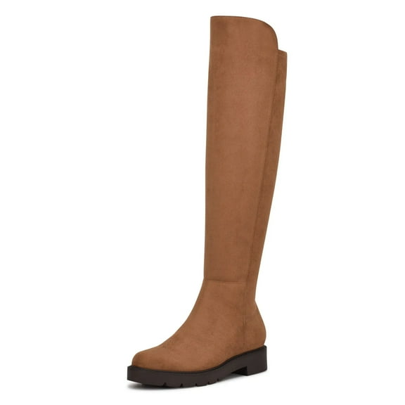 Nine West Tread2 Tan Suede Fashion Zipper Leather Round Toe Over The Knee Boots (Tan Suede, 7)