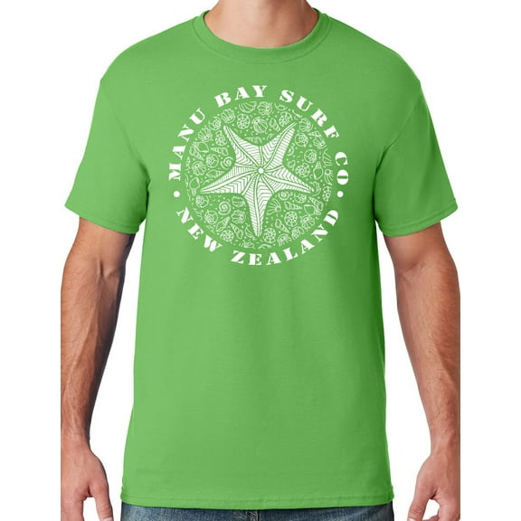Mens Manu Bay Surf Company WHITE STARFISH T-shirt, Large Kiwi Green