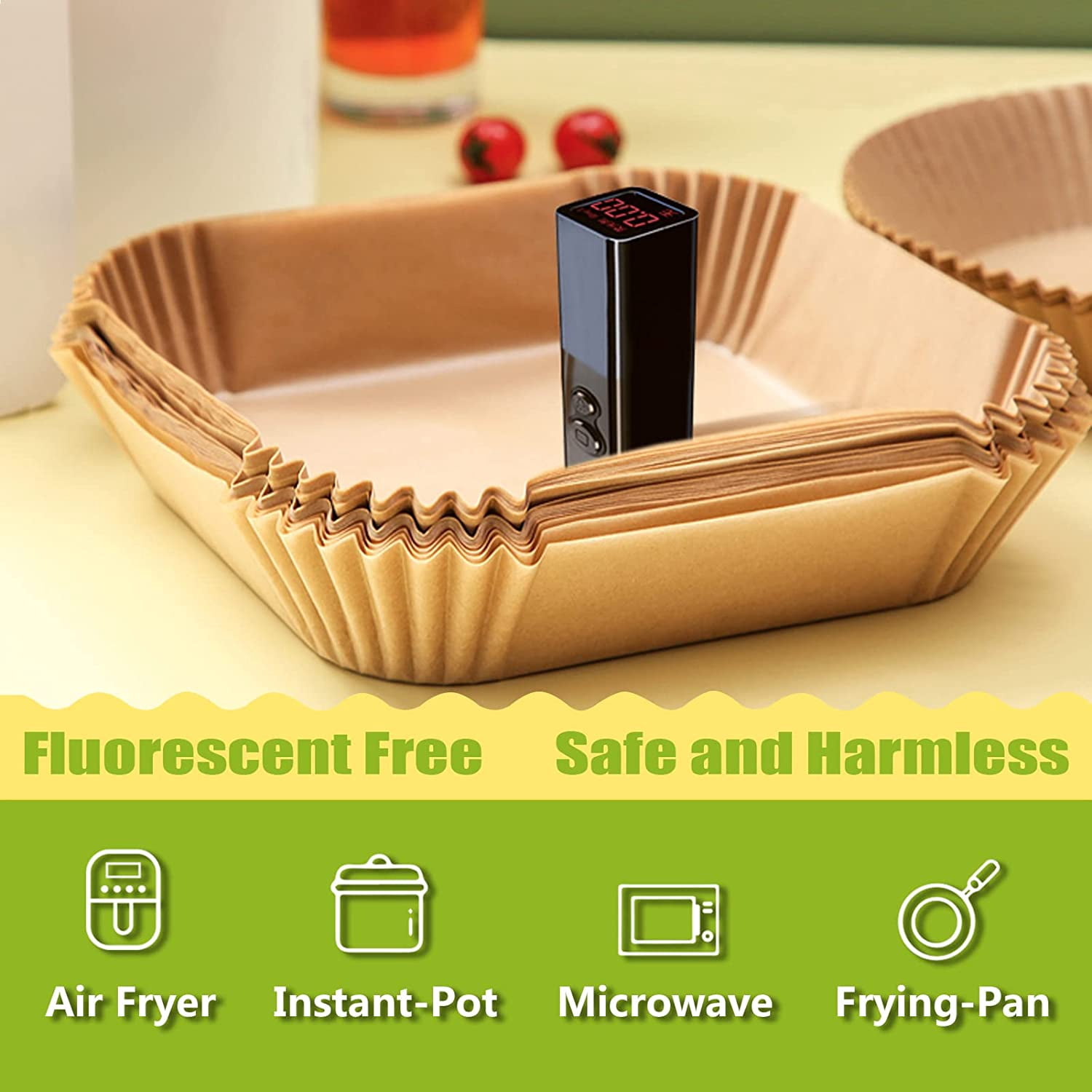 Air Fryer Liners Square for COSORI Air Fryer 6Qt and Ninja AF141, 150Pcs 9 Inch Large Air Fryer Paper Liners for 5-8QT Basket, Non-stick Parchment Paper Pads Oil Resistant
