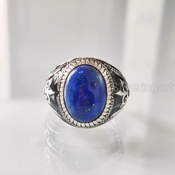 Lapis Lazuli Mens Ring, Natural Afghani Lapis Lazuli, Silver Jewelry, 925 Silver Ring, Birthday Gift, Heavy Mens Ring, Arabic Design, Ottoman Style Ring, Christmas, Turkey Mens Signet Ring
