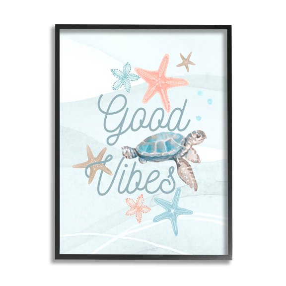 Good Vibes Underwater Sea Life Animals & Insects Graphic Art Black Framed Art Print Wall Art