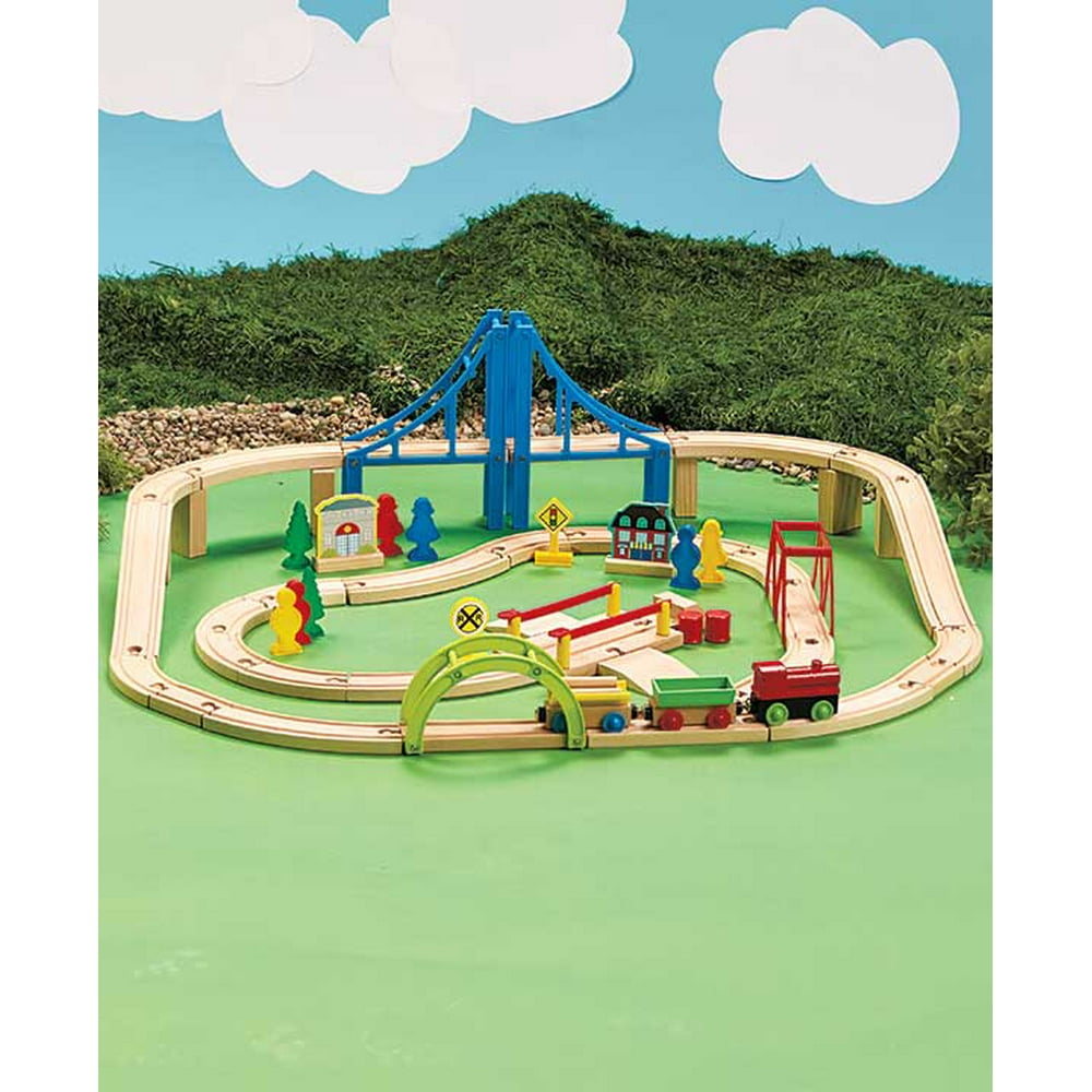 Wood Train Set 60Pc Box Storage