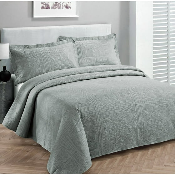 Fancy collection 3pc Bed Spread Embossed Bedsocover Solid ...