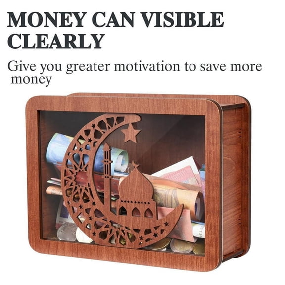 Wooden Piggy Bank for Adult Kids, Money Box with Counter, Saving Tin, Counting Target 1000