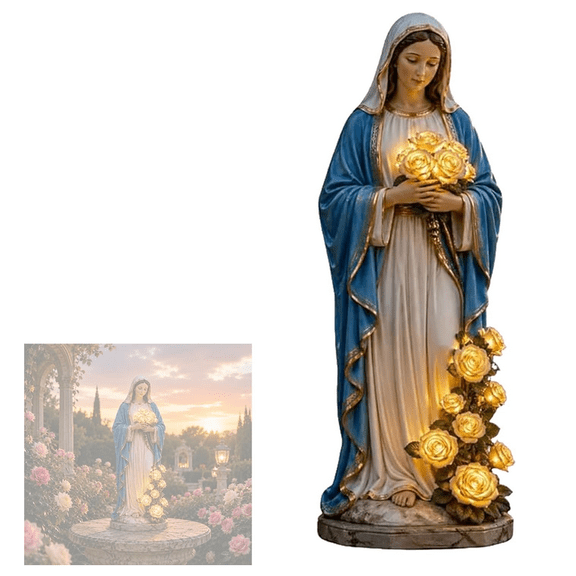 2026 Virgin Mary Garden Light, 8''Solar Outdoor Mary Statue with LED Glowing Roses, Blessed Mother Garden Statue for Catholic Garden Decor, Christian Yard Decor Memorial Gift 1PC