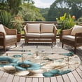thumbnail image 4 of Round Area Rug 7 Ft, Teal Tulip Butterfly Washable Non-Slip Circle Carpet for Living Room/Bedroom, Beige Turquoise Floral Farmhouse Wooden Low-Profile Large Runner Mat Collection Rugs for Indoor, 4 of 8