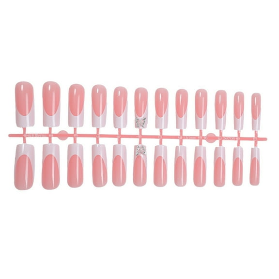 24 Pieces French Style Press On Nail Glossy Acrylic False Nail with 3D Bows Designs Stick on Nail for Women and Girls