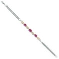 thumbnail image 3 of Gem Stone King 925 Silver and 10K Yellow Gold Pink Mystic Topaz and White Lab Grown Diamond Bracelet for Women (1.86 Cttw, Gemstone November Birthstone, Oval, Wheat Chain, 6.5 inches), 3 of 5
