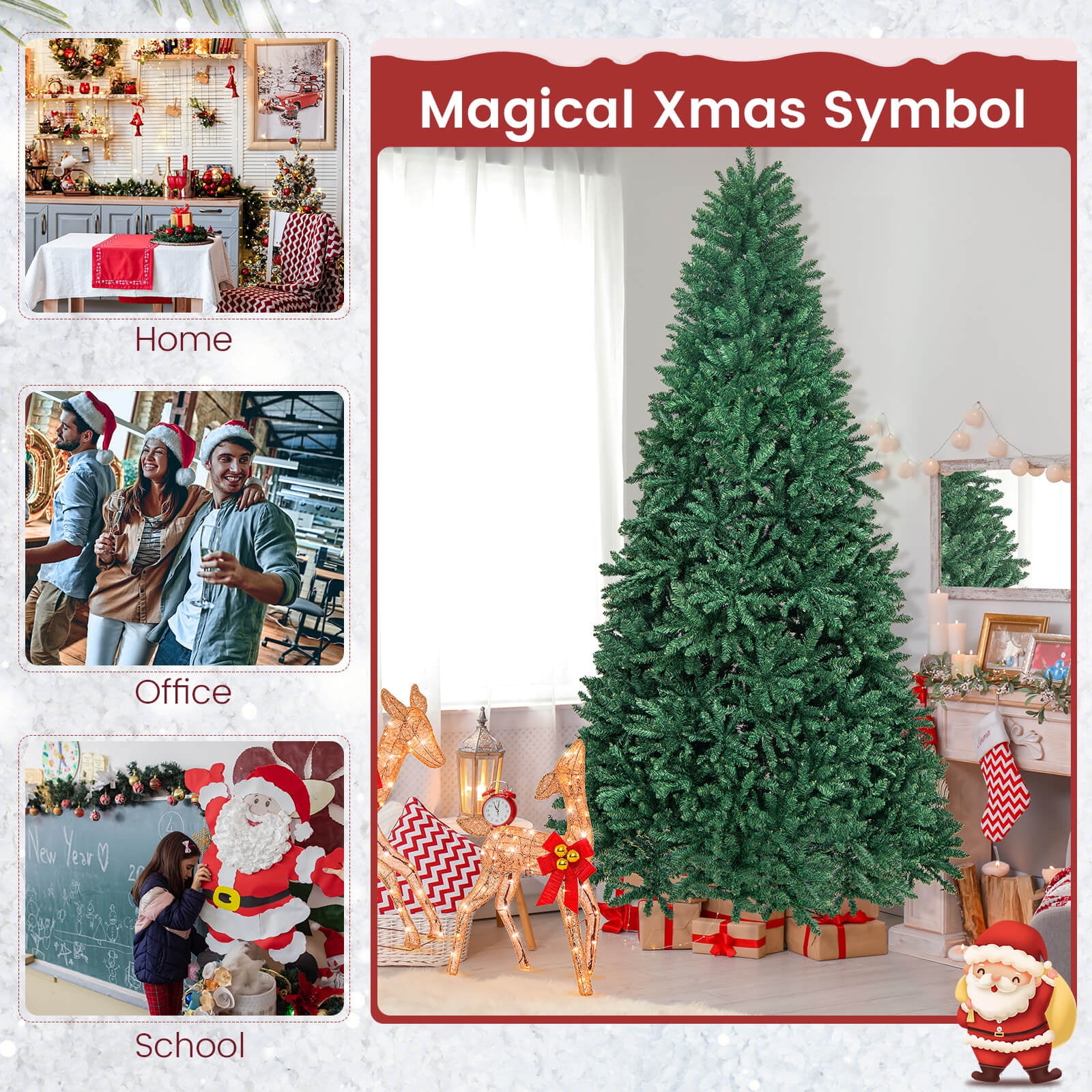 Costway 9ft Artificial Christmas Tree w/ 3594 Branch Tips, Hinged