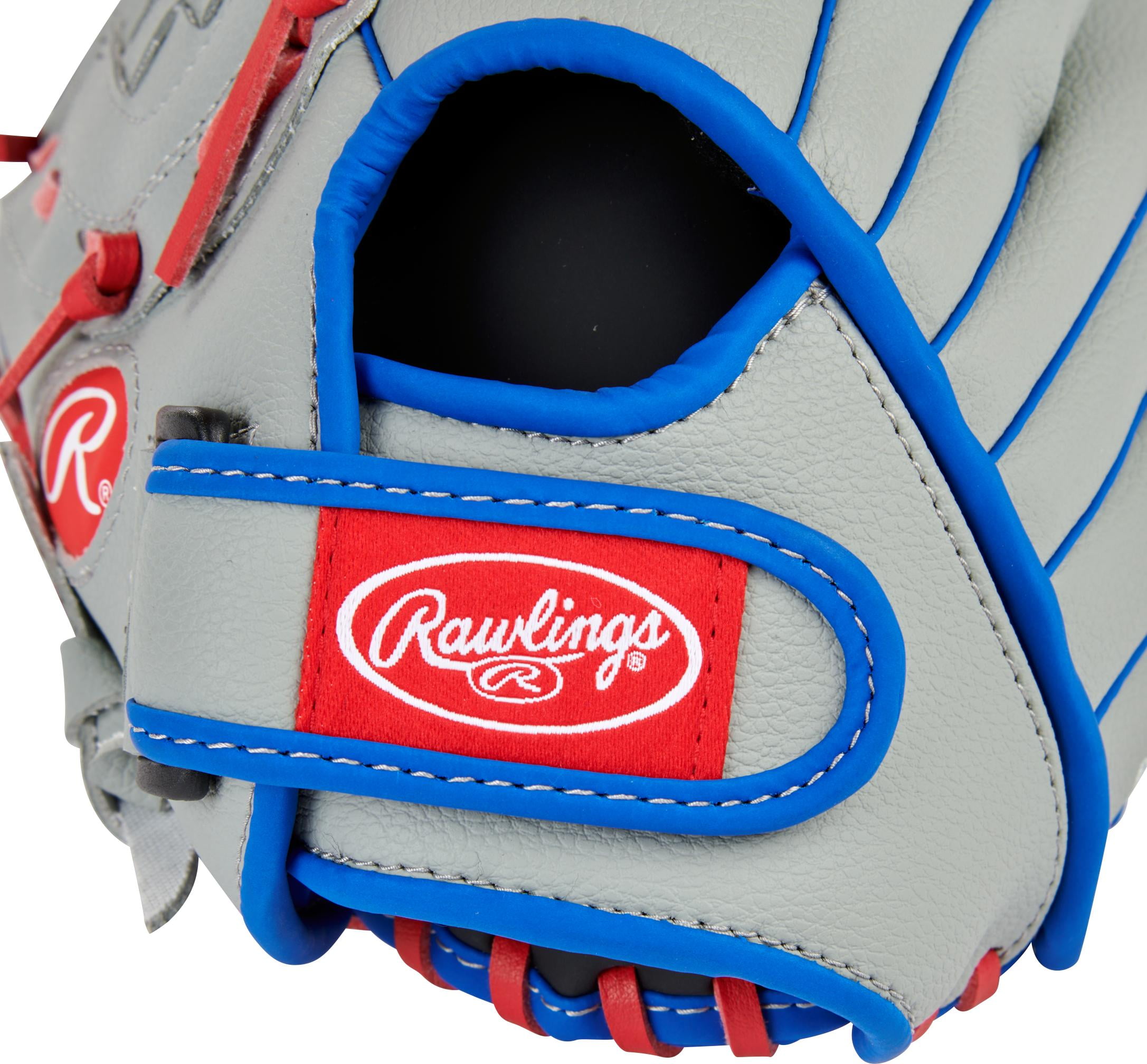 Rawlings Players Series Youth Tball/Baseball Gloves, Gray/Red, 11.5 inch, Left Hand Throw