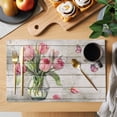 thumbnail image 2 of Pink Tulip Placemats Set of 4, Vintage Spring Floral Retro Art Butterfly Wooden Placemats for Dining Table, Place Mats for Kitchen Tabletop, Waterproof Wipeable Dining Table Mats Set, 2 of 9