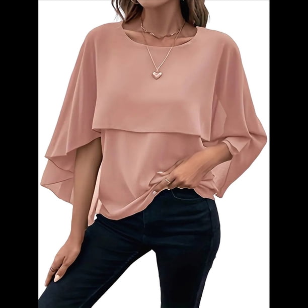Sudadera Holgada de Verano con Mangas Abullonadas y Cuello Redondo de para Mujer, Informal y Elegante Melocotón L