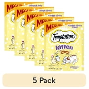 (5 pack) Temptations Kitten Chicken And Dairy Flavor Crunchy And Soft Treats For Kittens, 6.3 Oz Pouch