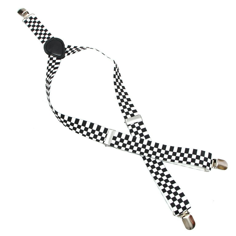 Etereauty Checkered Clip-On Braces Elastic Y-Back Suspender (Black+White), Women's, Size: One Size
