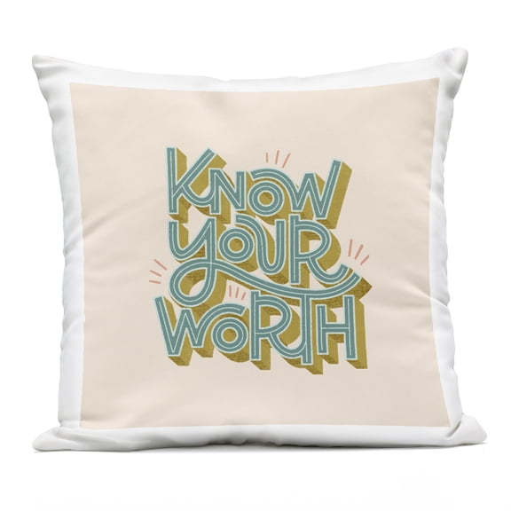 Stupell Industries Know Your Worth Green on Beige Design by Sarah Hickman Outdoor Printed Pillow