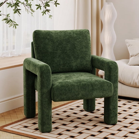 Fantizee Accent Chair, Velvet Sofa Chair, Comfy Reading Chair, Upholstered Armchair, Easy Assembly Oversized Chair for Living Room, Bedroom, Green