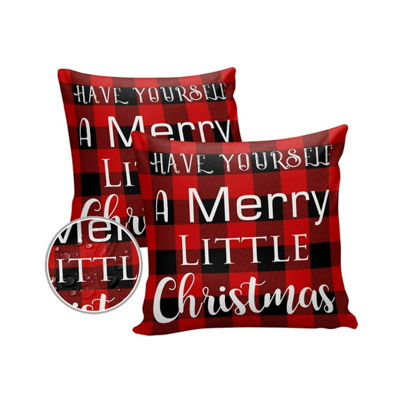 Pack of 2 Outdoor Pillow Covers, Christmas Style Black Red Buffalo Check Plaid Waterproof Square Throw Pillowcase Cushion Decorative Pillow Covers for Couch Patio Tent, 26x26 in