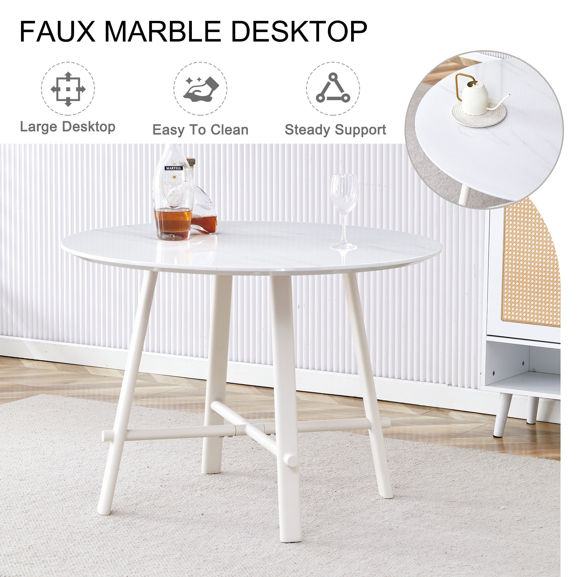 PORKISS Round Dining Table for 4 People, Wood Kitchen Dining Table with Metal Legs, Modern Dining Room Tables for Kitchen Living Room, White #2