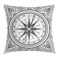 thumbnail image 1 of Compass Throw Pillow Cushion Cover, Hand Drawn Windrose in Line Art Style Nautical Illustration Coloring Book Design, Decorative Square Accent Pillow Case, 24 X 24 Inches, Black White, by Ambesonne, 1 of 2