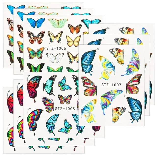 9 Uds pegatinas de mariposa para uñas color blanco y negro pegatinas para uñas de mariposa decoración de uñas