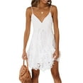 thumbnail image 5 of Elippeo Women Sling Dress, Spaghetti Straps V-neck Lace Solid Summer Mini Dress for Club Party, 5 of 10
