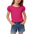 thumbnail image 1 of Roncen Girls Puff Short Sleeve Shirts Summer Ribbed Knit Crewneck T Shirt Tops Tee Blouse, 1 of 9