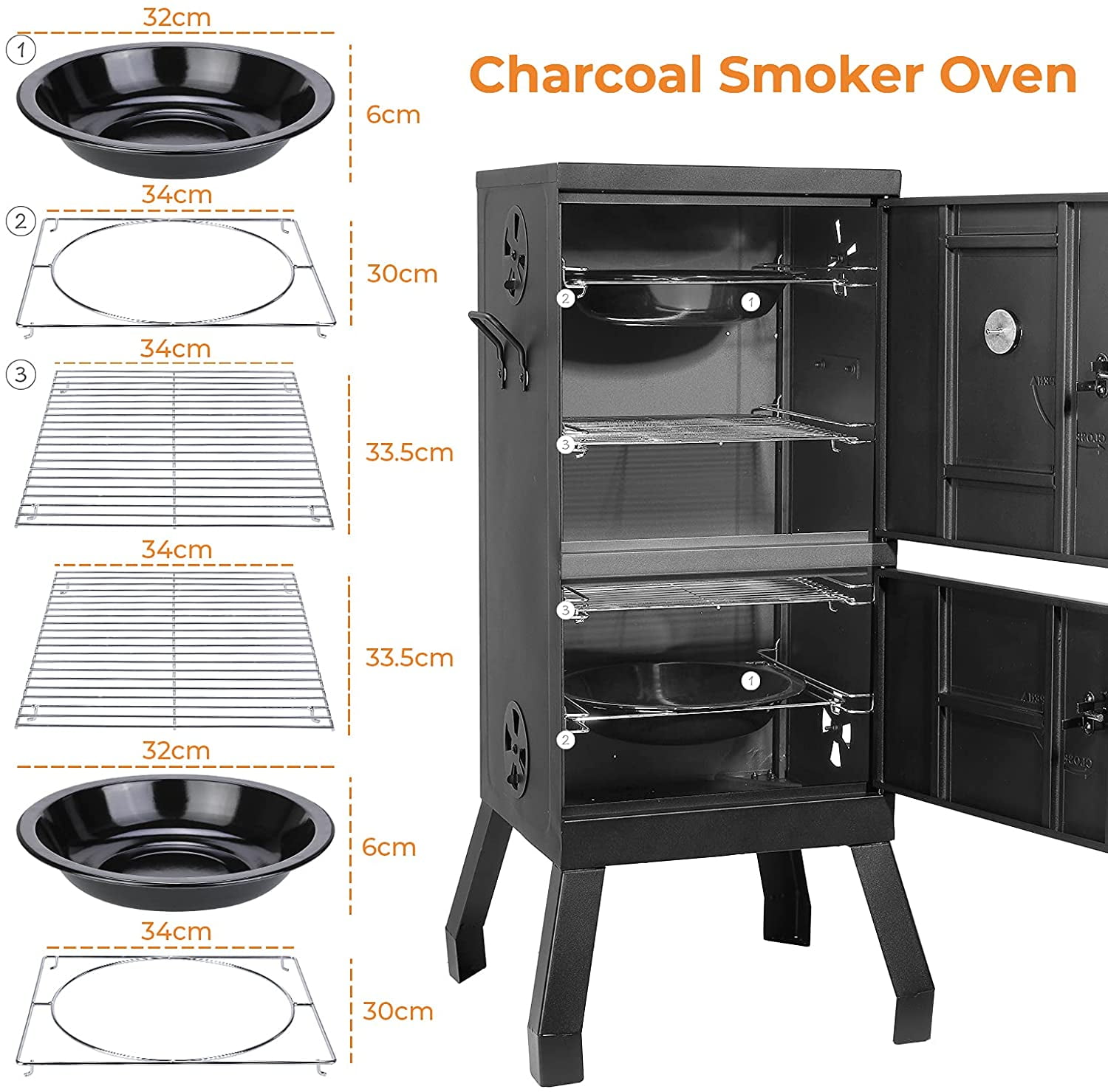 Outdoor Gas Smoker, 30 inch Vertical Propane Smoker, LP Gas Smoker with 4  Cooking Grills, 14,500 BTU, 632 Square Inch Cooking Area, for BBQ, Party,  Garden 
