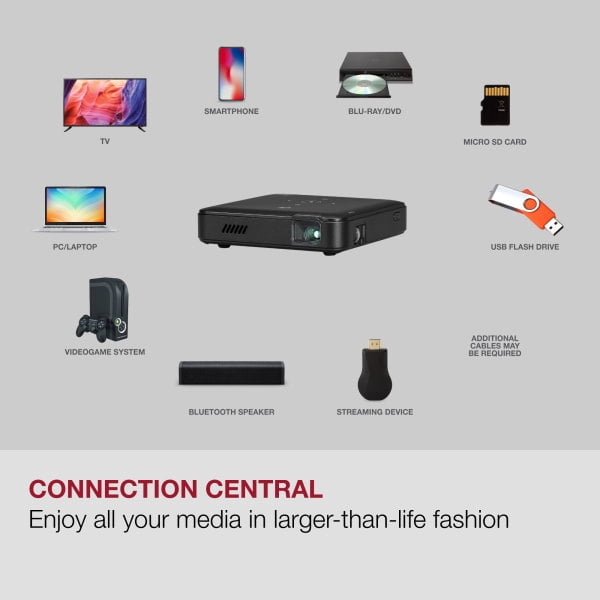 GPX Scene+ Bluetooth DPL Micro Projector with HDMI Cable, PJ913B, Black
